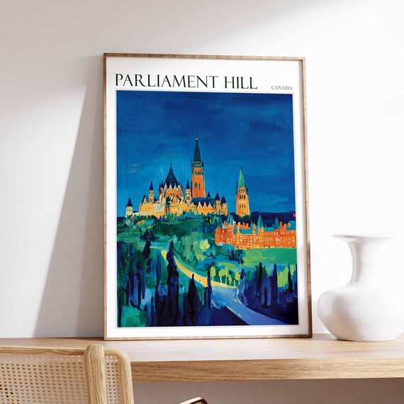 Parliament Hill Poster Parliament Hill Travel Print Tropical Decor City Wall Art Canadian Decor Canada Travel Print Canada Gift