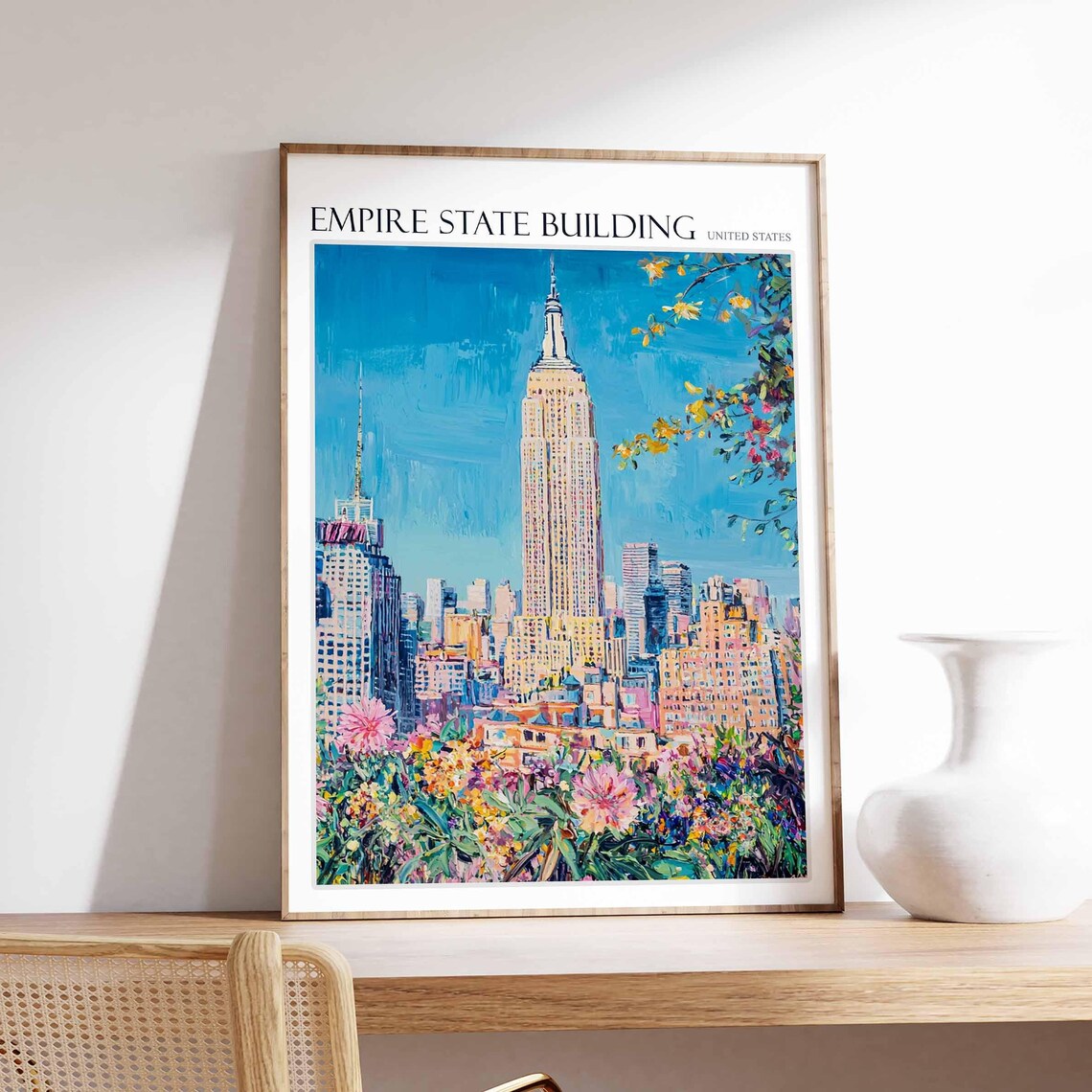 Empire State Building Floral Skyline New York City Art Poster