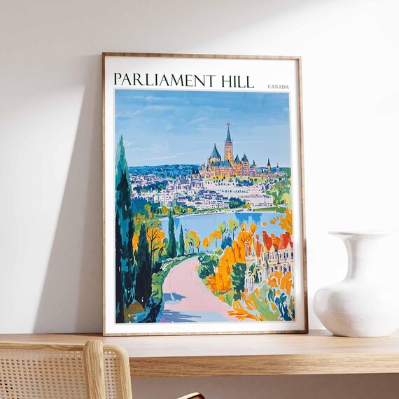 Parliament Hill Poster Parliament Hill Travel Print Tropical Decor City Wall Art Canadian Decor Canada Travel Print Canada Gift