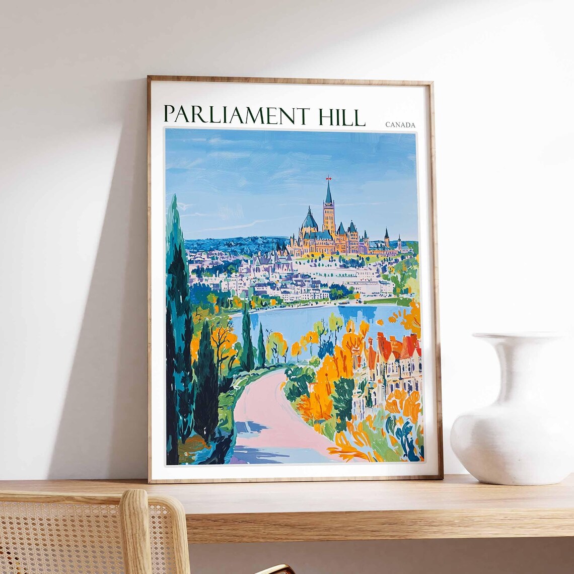 Parliament Hill Canada Colorful River View Pink Path Painting Poster