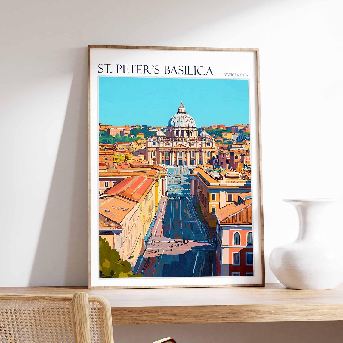 St. Peter's Basilica Dome Street View Rome Vatican Travel Poster