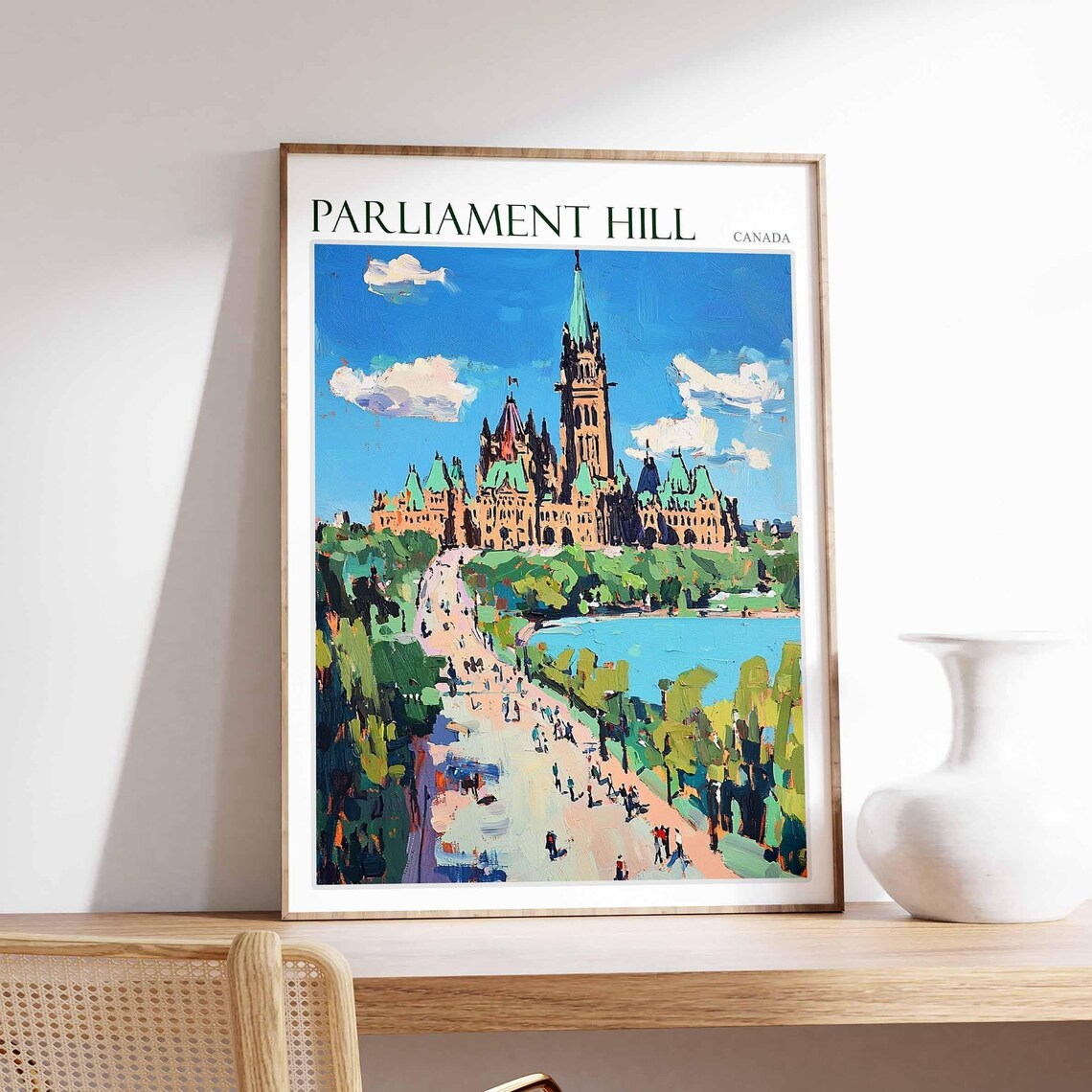 Parliament Hill Canada Grand Avenue Crowds Blue Sky Painting Poster