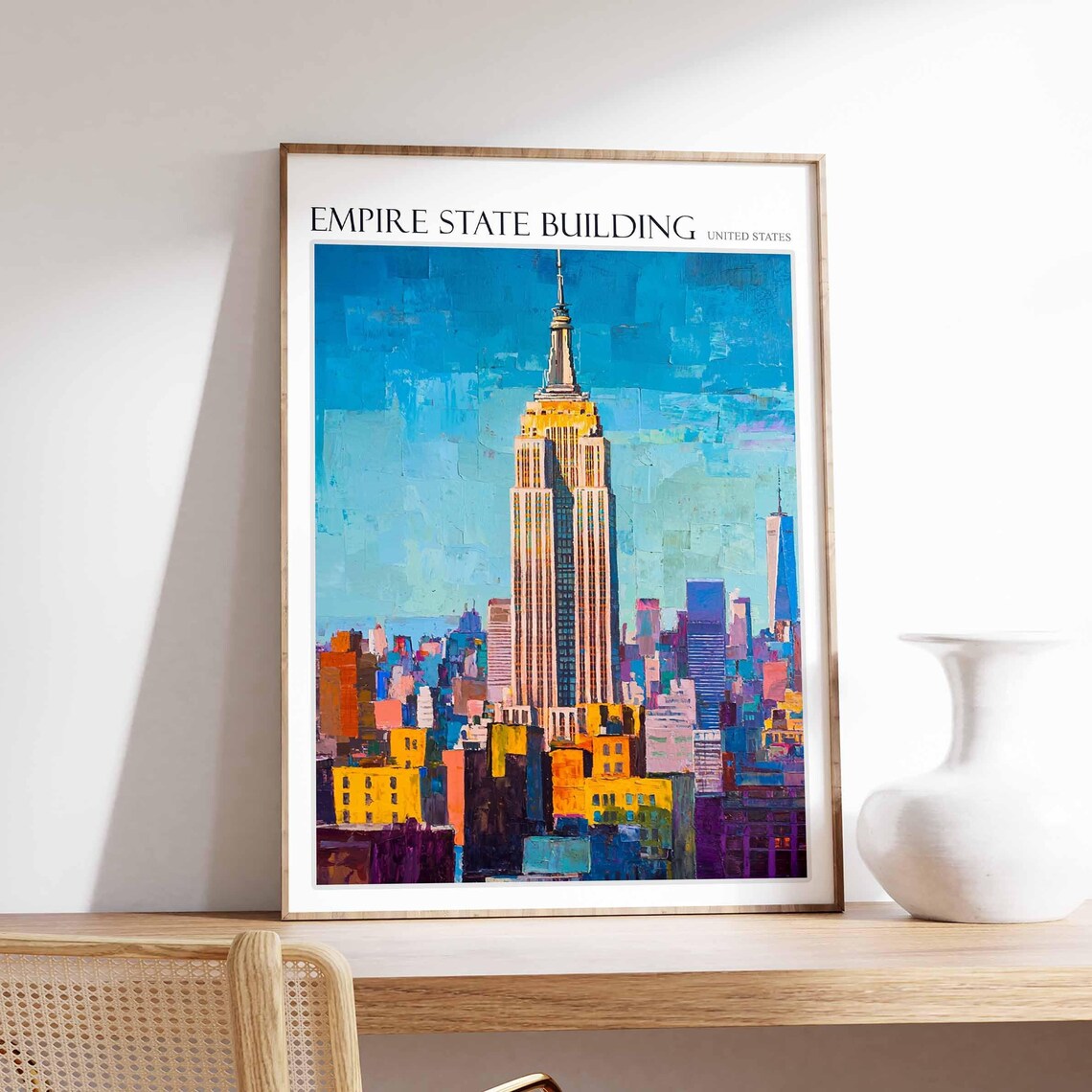 Empire State Building Colorful Abstract Cityscape New York Poster