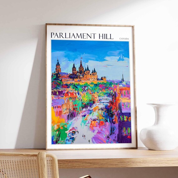 Parliament Hill Poster Parliament Hill Travel Print Tropical Decor City Wall Art Canadian Decor Canada Travel Print Canada Gift