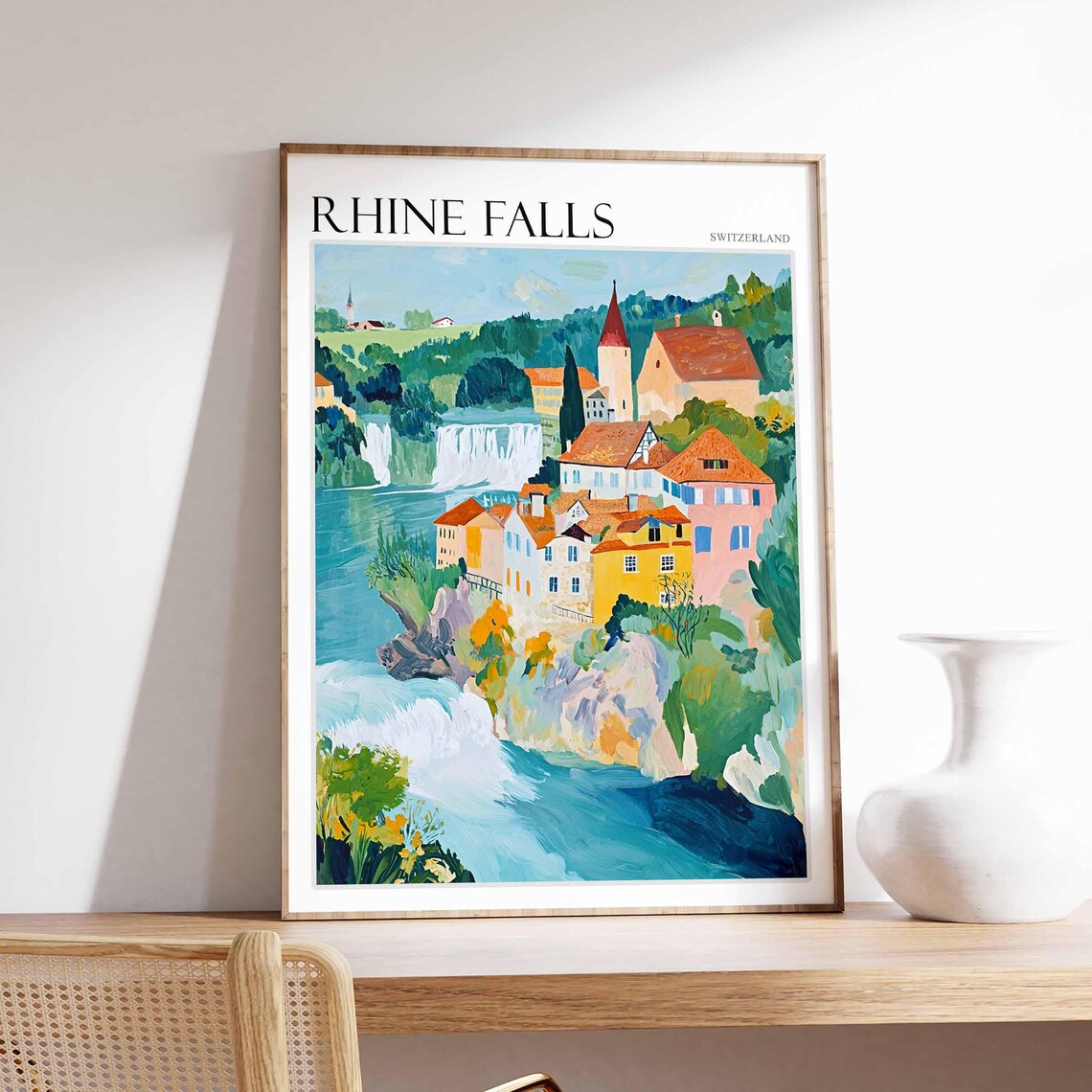 Rhine Falls Switzerland Riverside Village Church Waterfall Poster