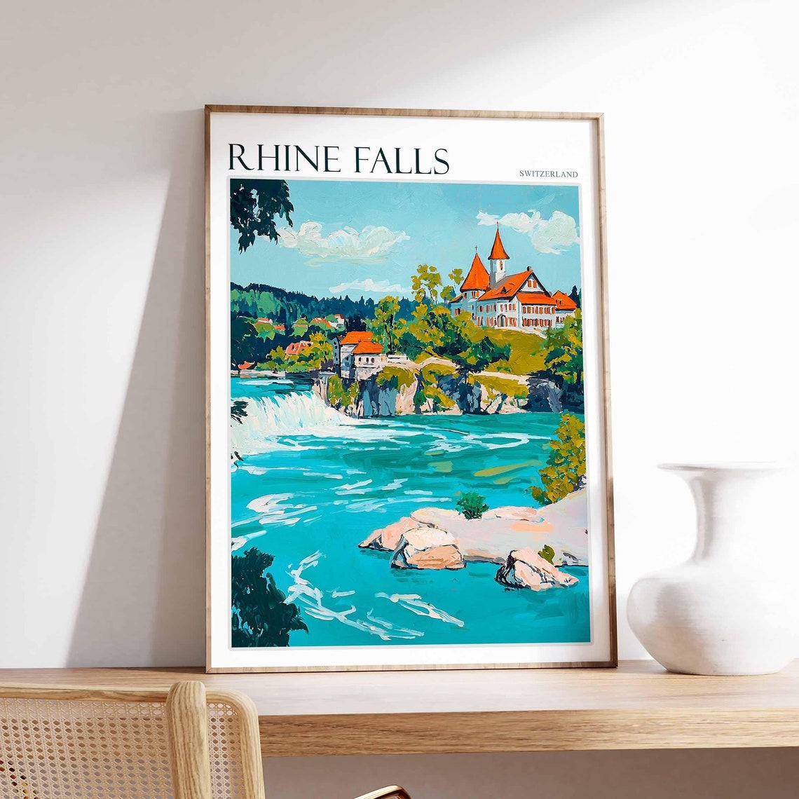 Rhine Falls Poster Rhine Falls Travel Print Swiss Decor Europe Travel Poster European Wall Art Switzerland Wall Art Botanical Decor