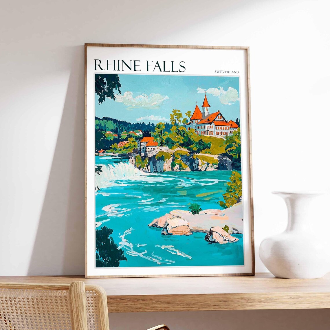 Rhine Falls Switzerland Clifftop Castle Turquoise River Poster