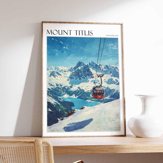 Mount Titlis Poster Mount Titlis Travel Print Swiss Decor Europe Travel Poster European Wall Art Switzerland Wall Art Mountain Poster