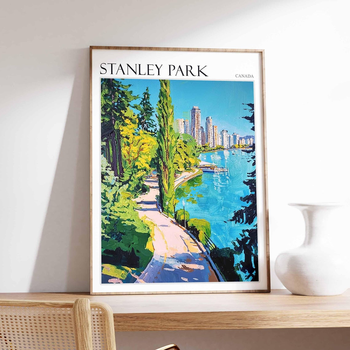 Stanley Park Canada Vancouver Skyline Seawall Path Waterfront Poster