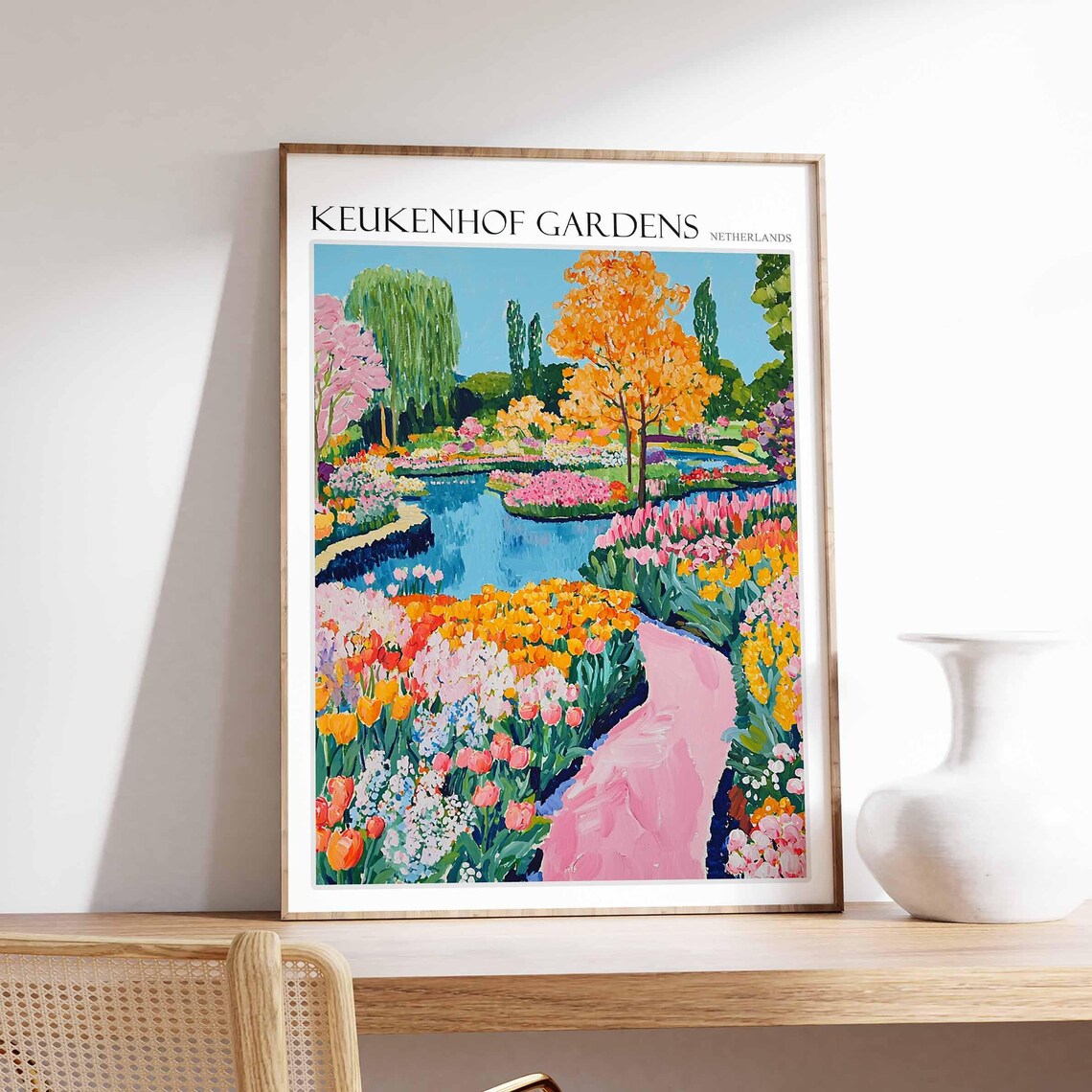 Keukenhof Gardens Netherlands Flowerbeds Pink Riverside Path Poster
