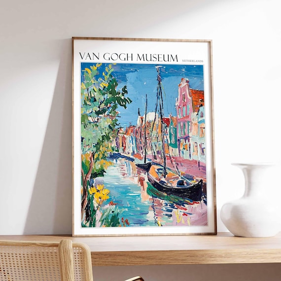 Van Gogh Museum Netherlands Canal Sailboats Impressionist Poster
