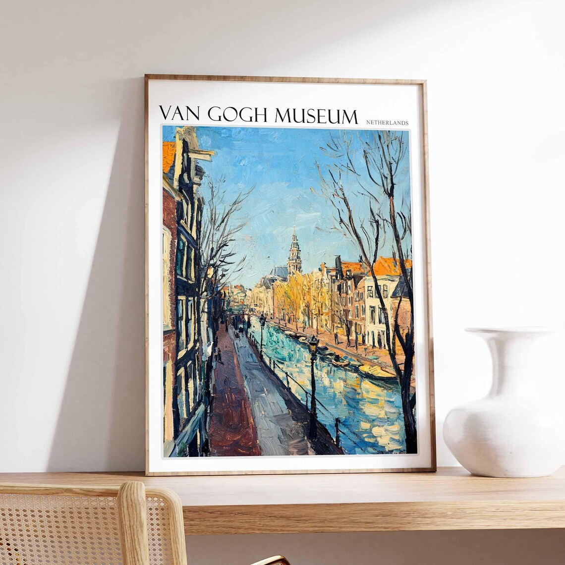 Van Gogh Museum Netherlands Winter Canal Golden Light Poster
