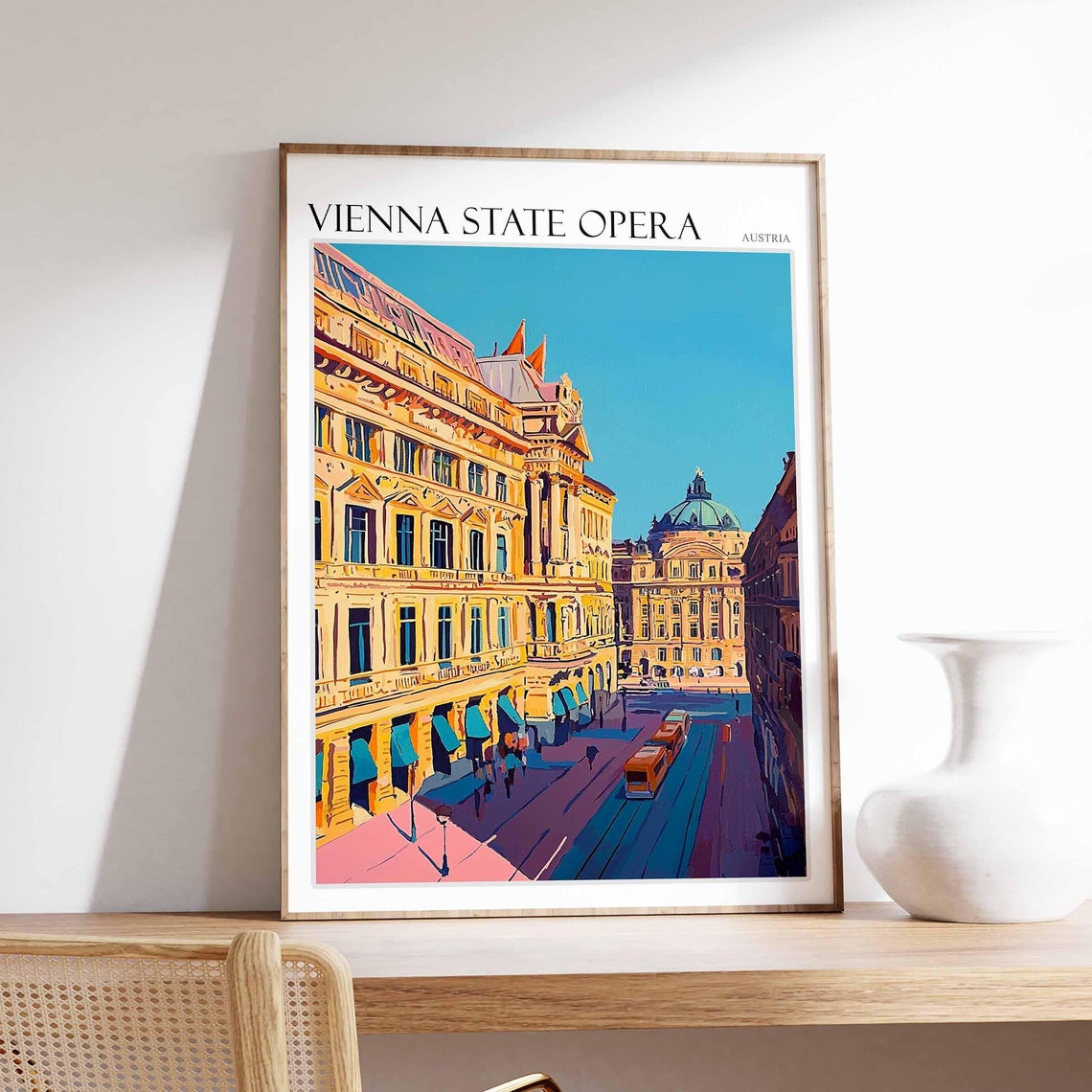 Vienna State Opera Austria Poster Golden Architecture Tram Street View