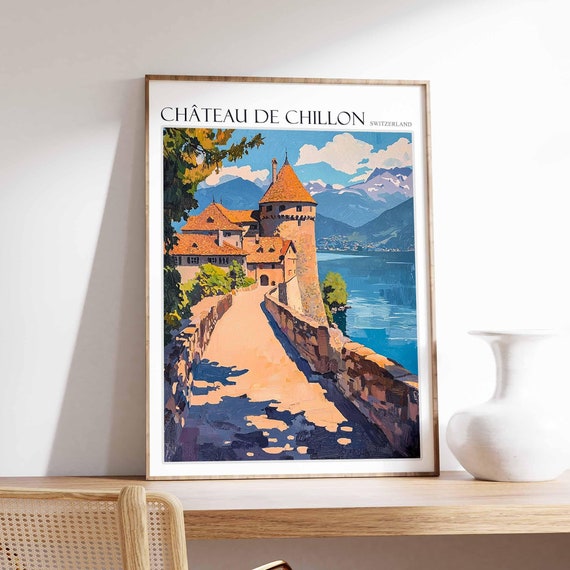 Chteau De Chillon Poster Chteau De Chillon Travel Print Skiing Wall Art Alpine Travel Poster Switzerland Wall Art Swiss Travel Print