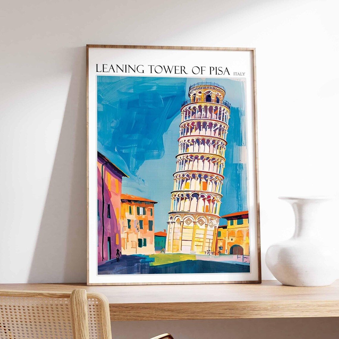 Leaning Tower of Pisa Colorful Street Cyclist Italian Square Poster