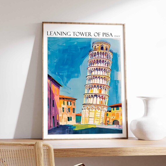 Leaning Tower Of Pisa Poster Leaning Tower Of Pisa Travel Print Italian Travel Poster Tropical Decor Travel Gift Coastal Decor