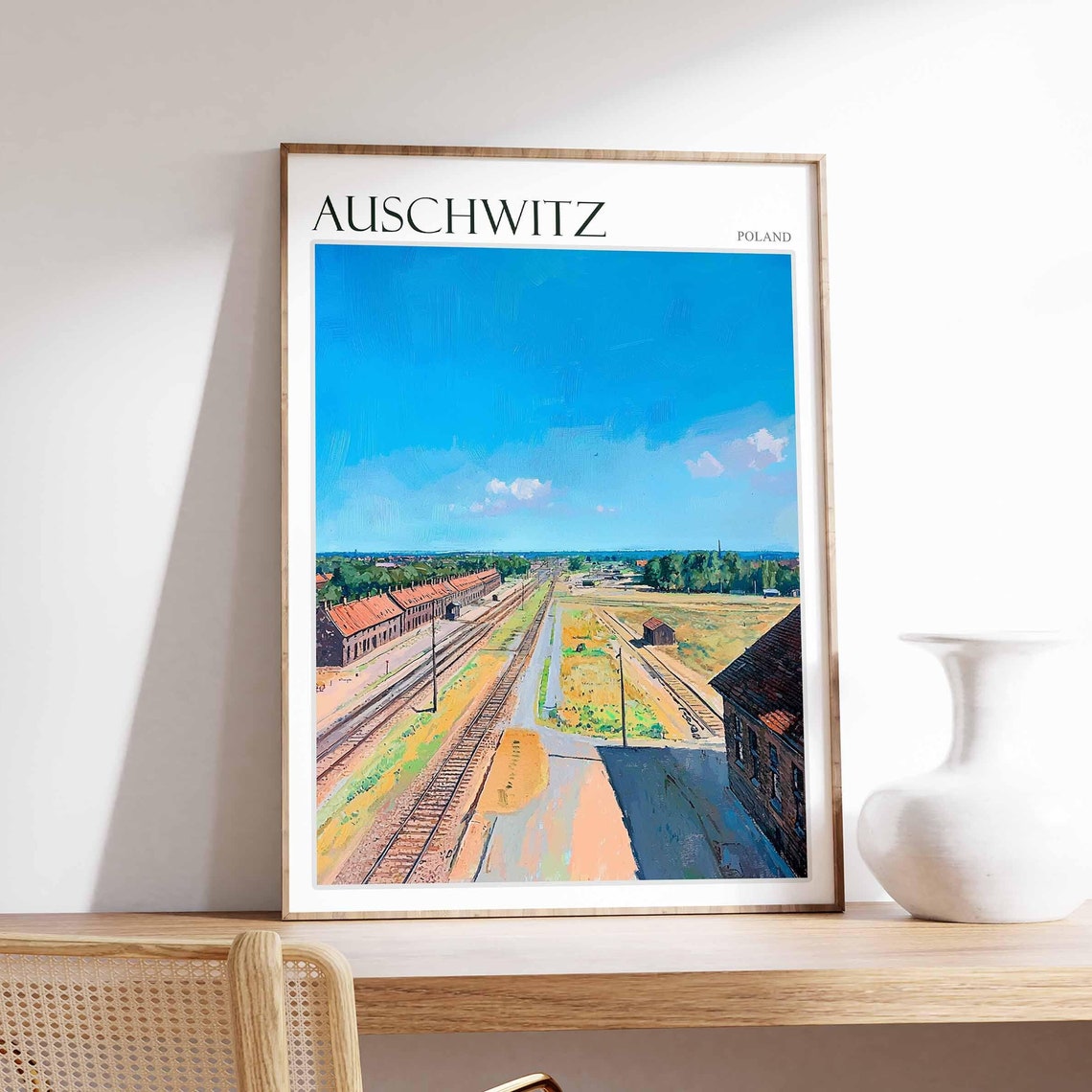 Auschwitz Poland Panoramic Barracks Blue Sky Memorial Art Poster