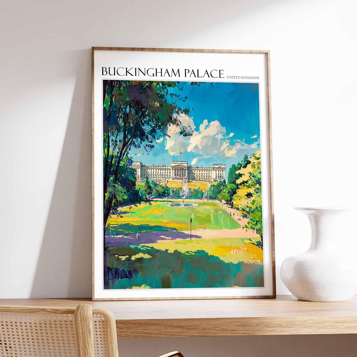 Buckingham Palace London Park Fountain Lawn Painting Art Poster
