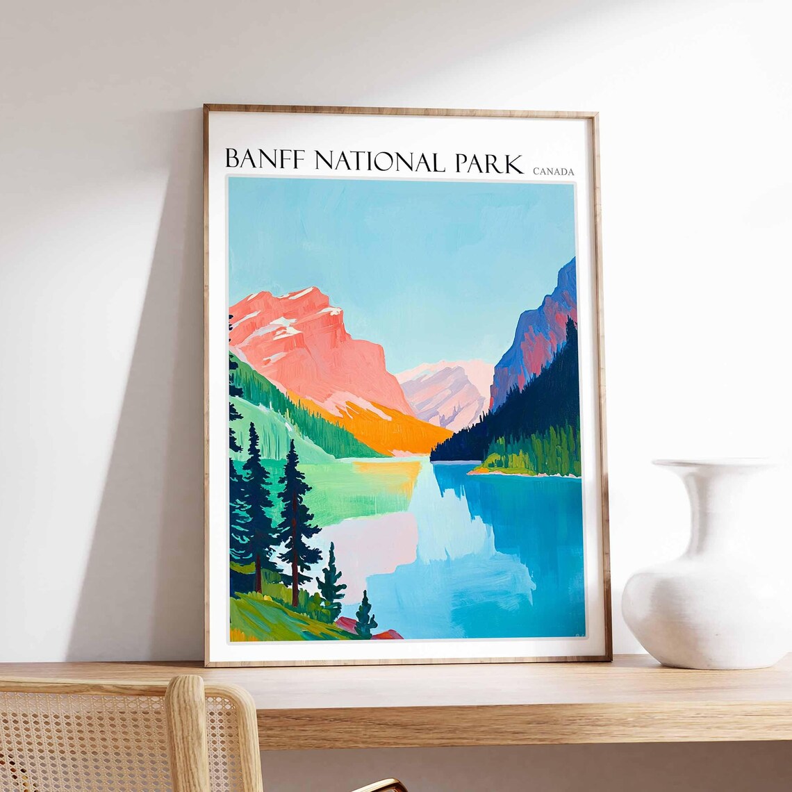 Banff National Park Canada Turquoise Lake and Red Peaks Poster
