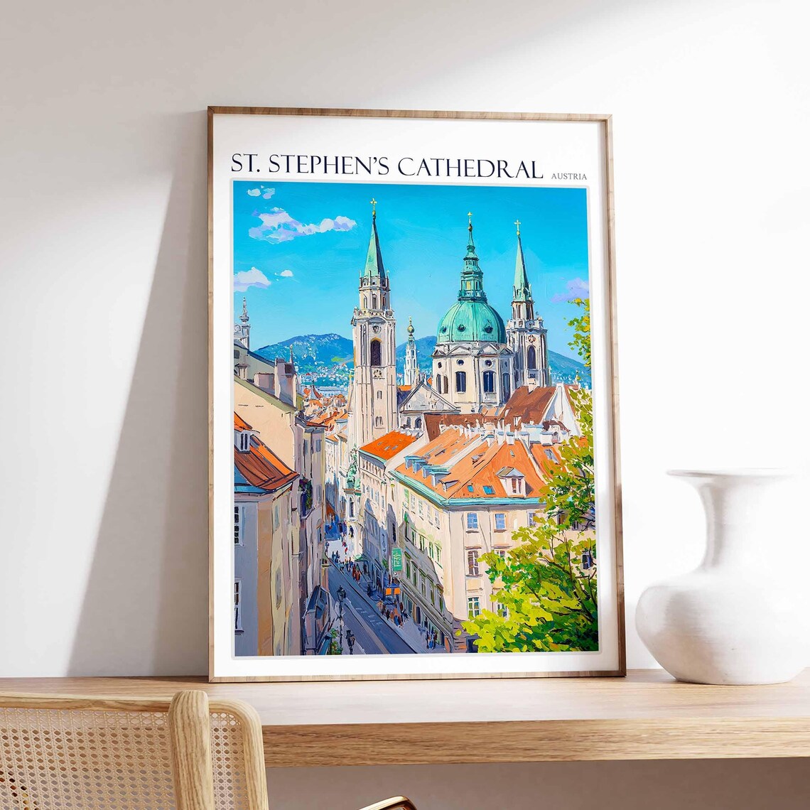 St. Stephen's Cathedral Dome Street View Green Tree Travel Poster