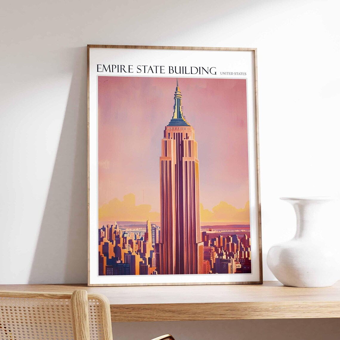 Empire State Building Pink Sunset Sky New York Landmark Art Poster
