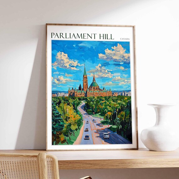 Parliament Hill Poster Parliament Hill Travel Print Tropical Decor City Wall Art Canadian Decor Canada Travel Print Canada Gift