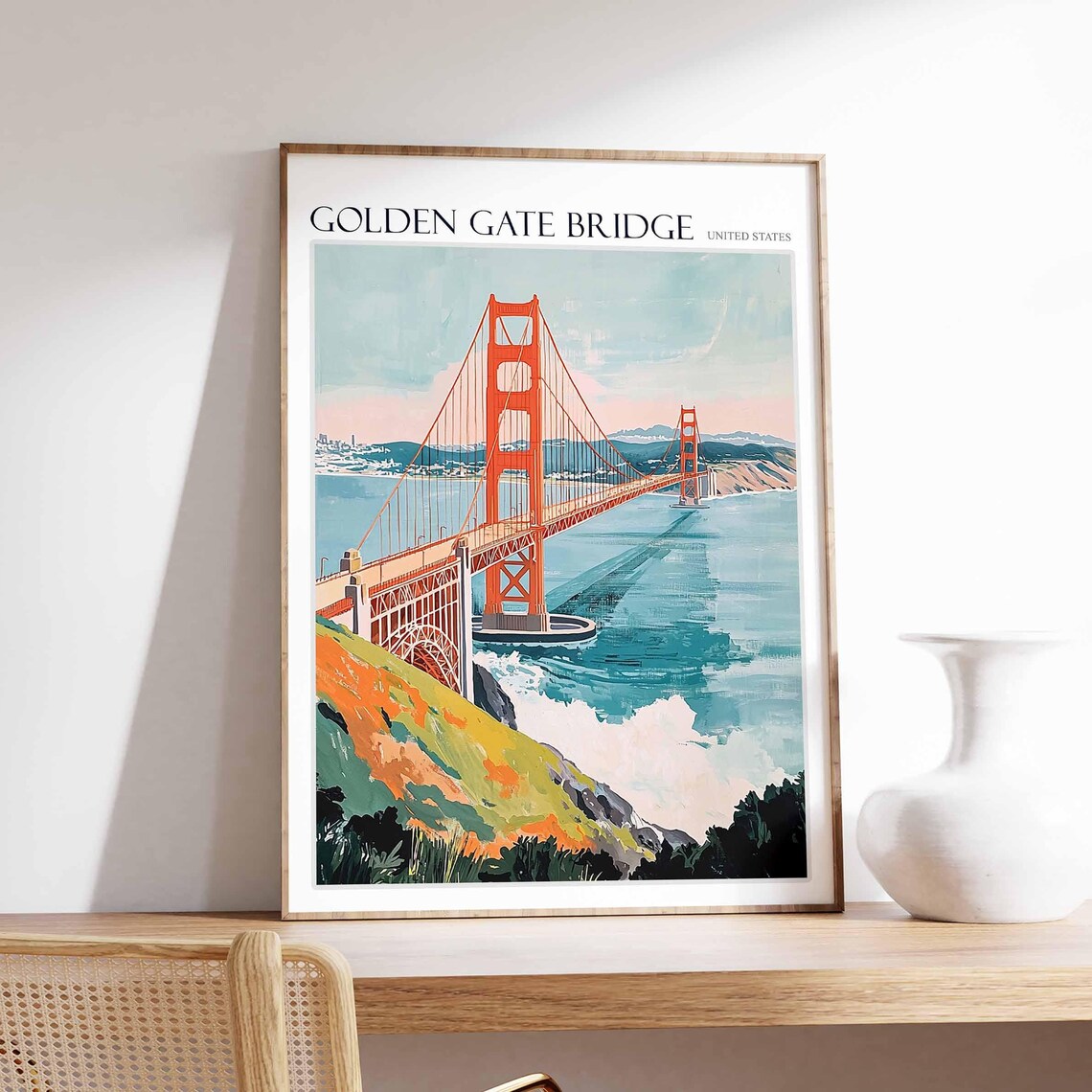 Golden Gate Bridge San Francisco California Vintage Art Poster