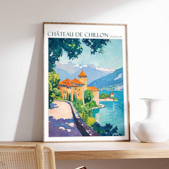 Chteau De Chillon Poster Chteau De Chillon Travel Print Skiing Wall Art Alpine Travel Poster Switzerland Wall Art Swiss Travel Print