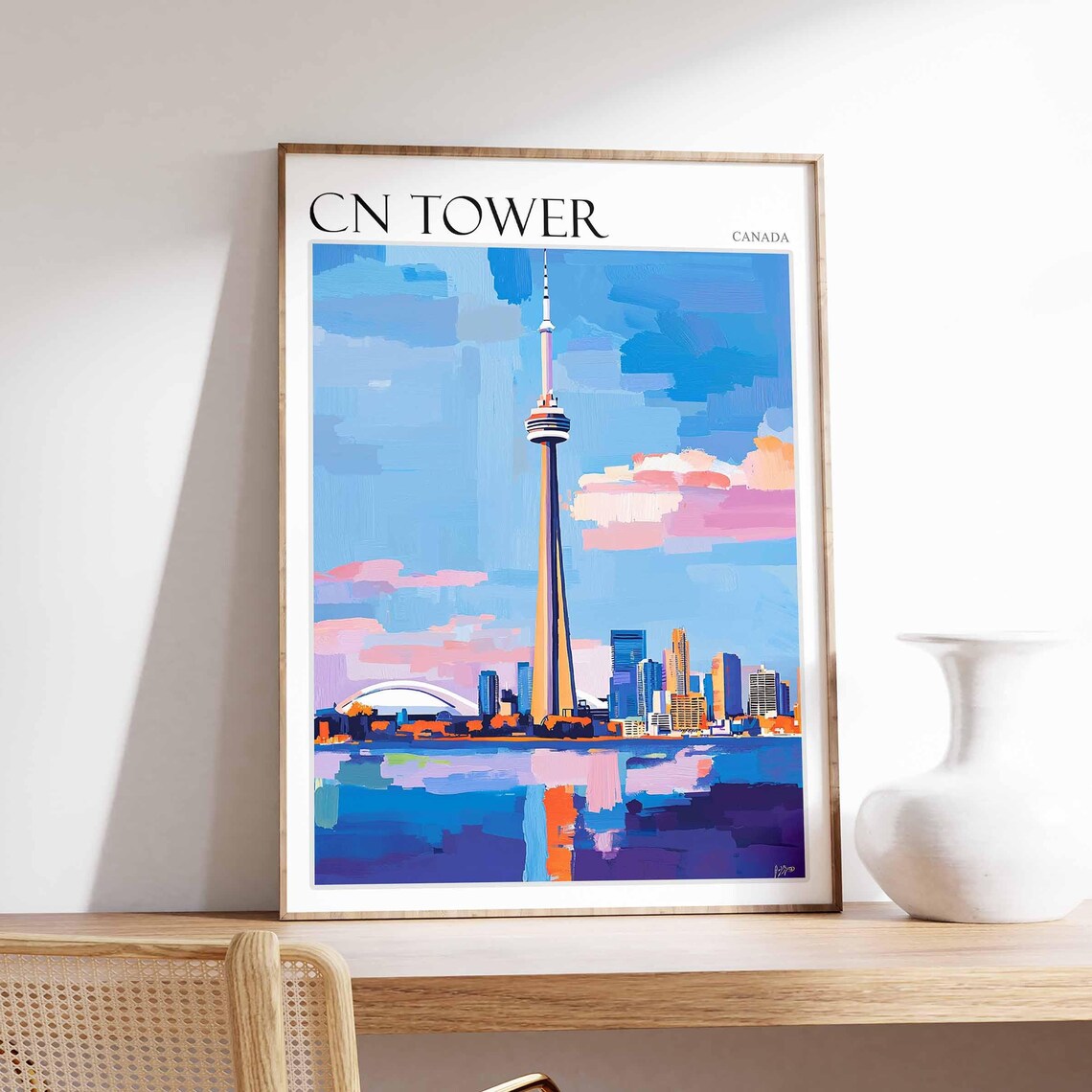 CN Tower Canada Toronto Harbor Skyline Daytime Painting Travel Poster