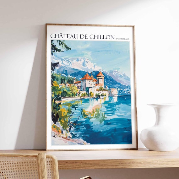 Chteau De Chillon Poster Chteau De Chillon Travel Print Skiing Wall Art Alpine Travel Poster Switzerland Wall Art Swiss Travel Print