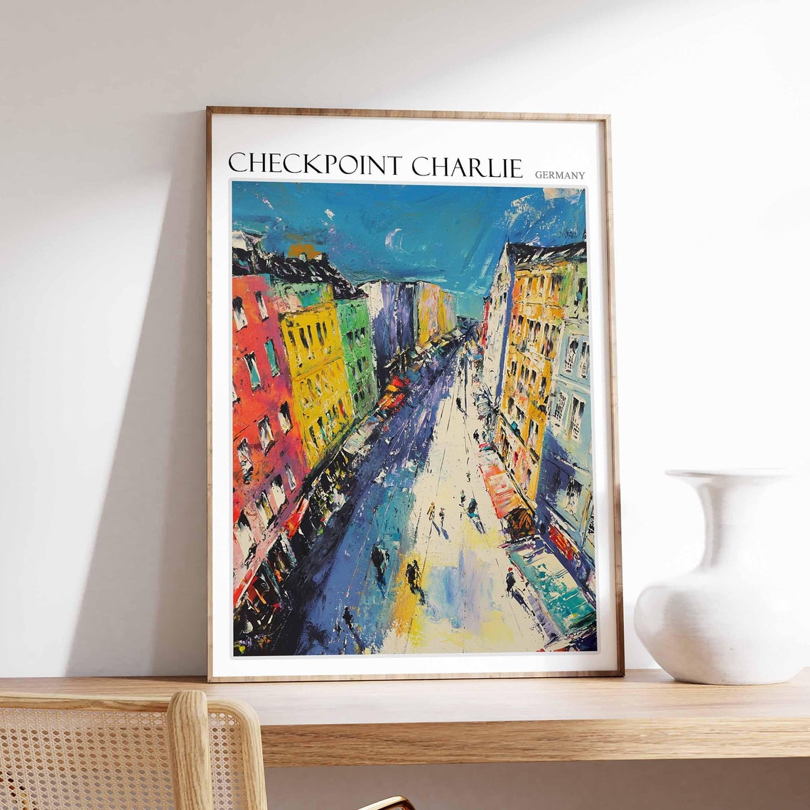 Checkpoint Charlie Berlin Colorful Street Buildings Night Sky Poster