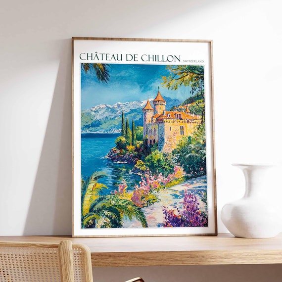 Chteau De Chillon Poster Chteau De Chillon Travel Print Skiing Wall Art Alpine Travel Poster Switzerland Wall Art Swiss Travel Print