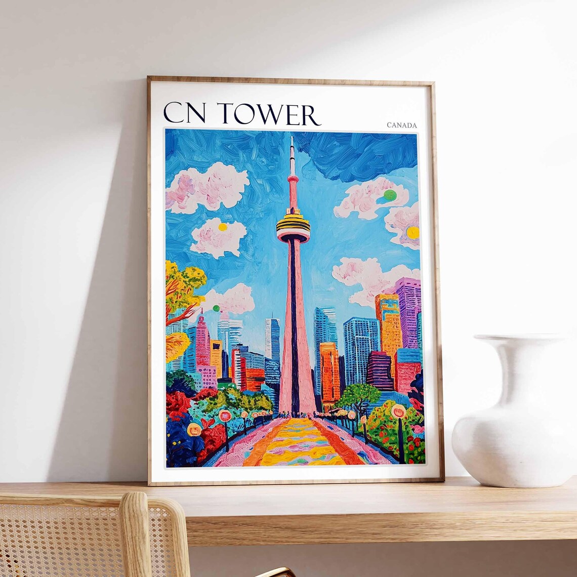 CN Tower Canada Toronto Pop Art Flower Garden Colorful Travel Poster