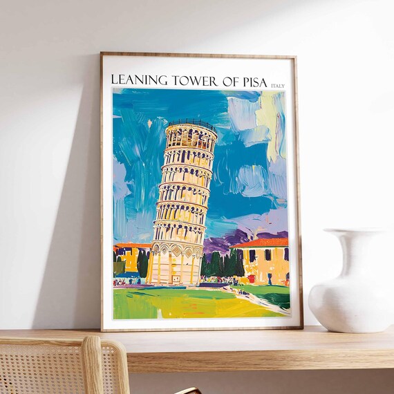 Leaning Tower Of Pisa Poster Leaning Tower Of Pisa Travel Print Italian Travel Poster Tropical Decor Travel Gift Coastal Decor