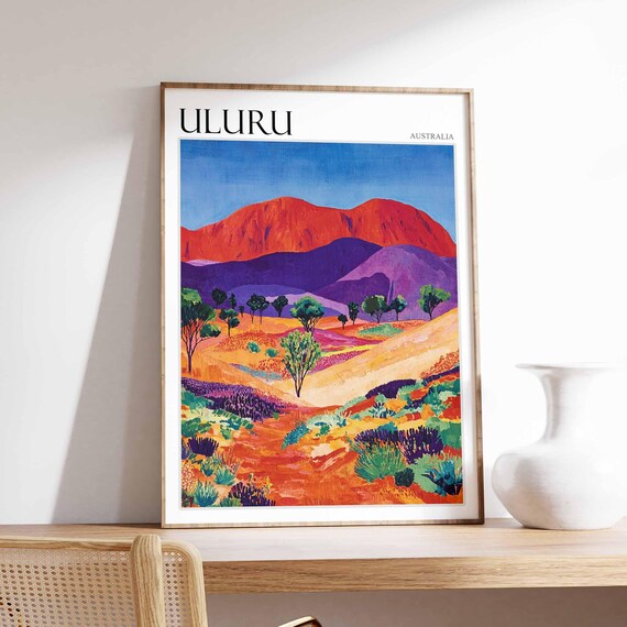 Uluru Australia Purple Mountains Desert Bush Dramatic Art Travel Poster