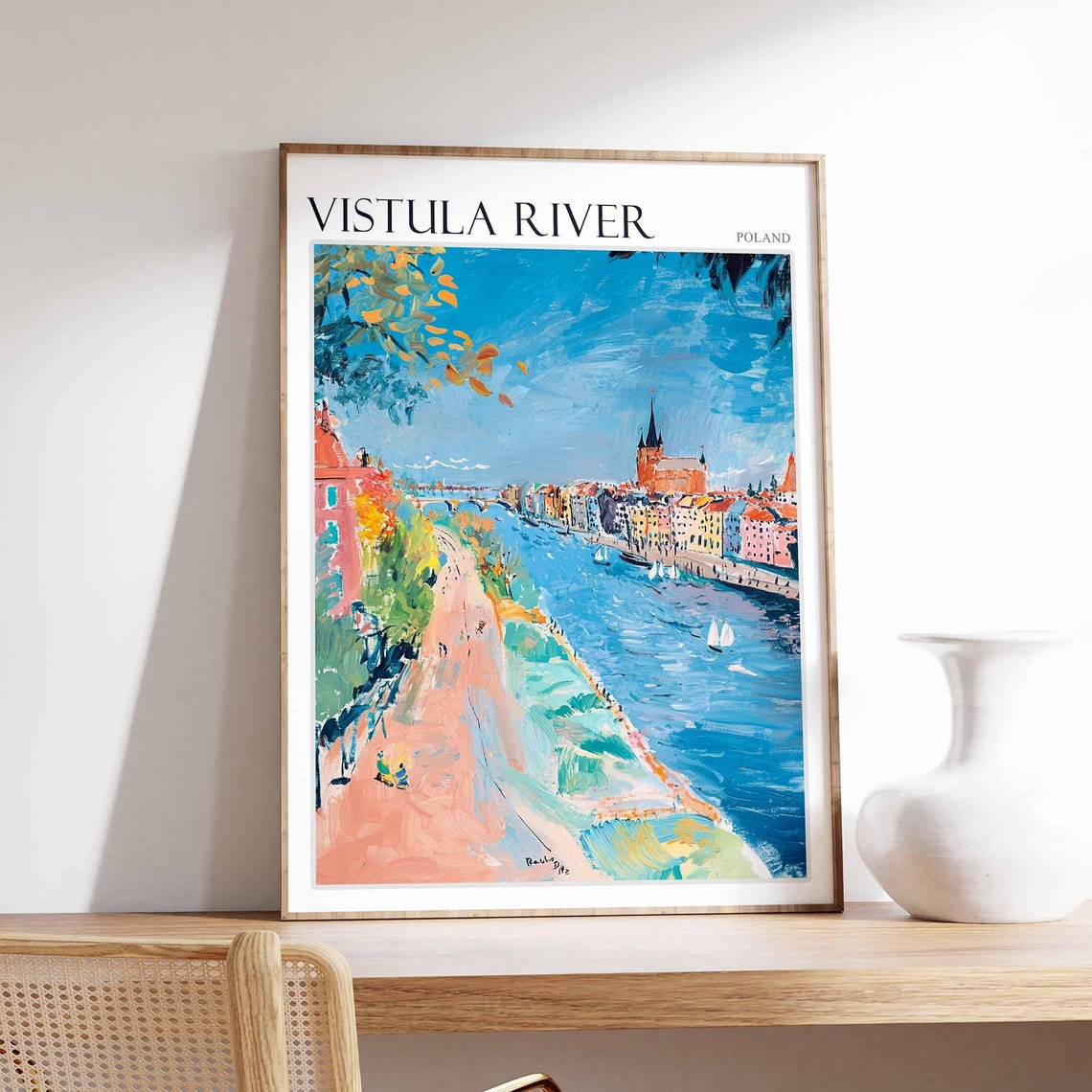 Vistula River Poland Charming Town Church Spire Riverfront Poster