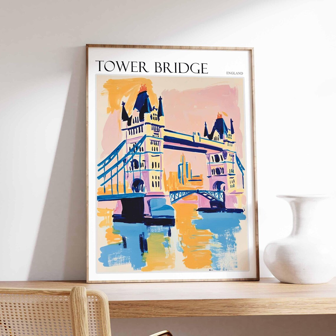 Tower Bridge Pastel Pink Orange Sunset Abstract Painted Poster