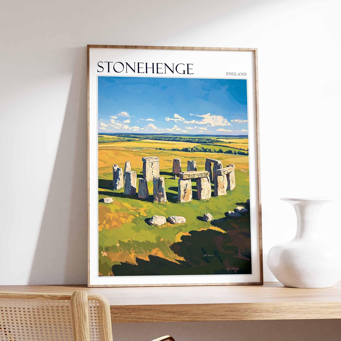 Stonehenge England Aerial View Golden Farmland Colorful Poster