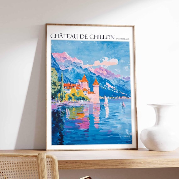 Chteau De Chillon Poster Chteau De Chillon Travel Print Skiing Wall Art Alpine Travel Poster Switzerland Wall Art Swiss Travel Print
