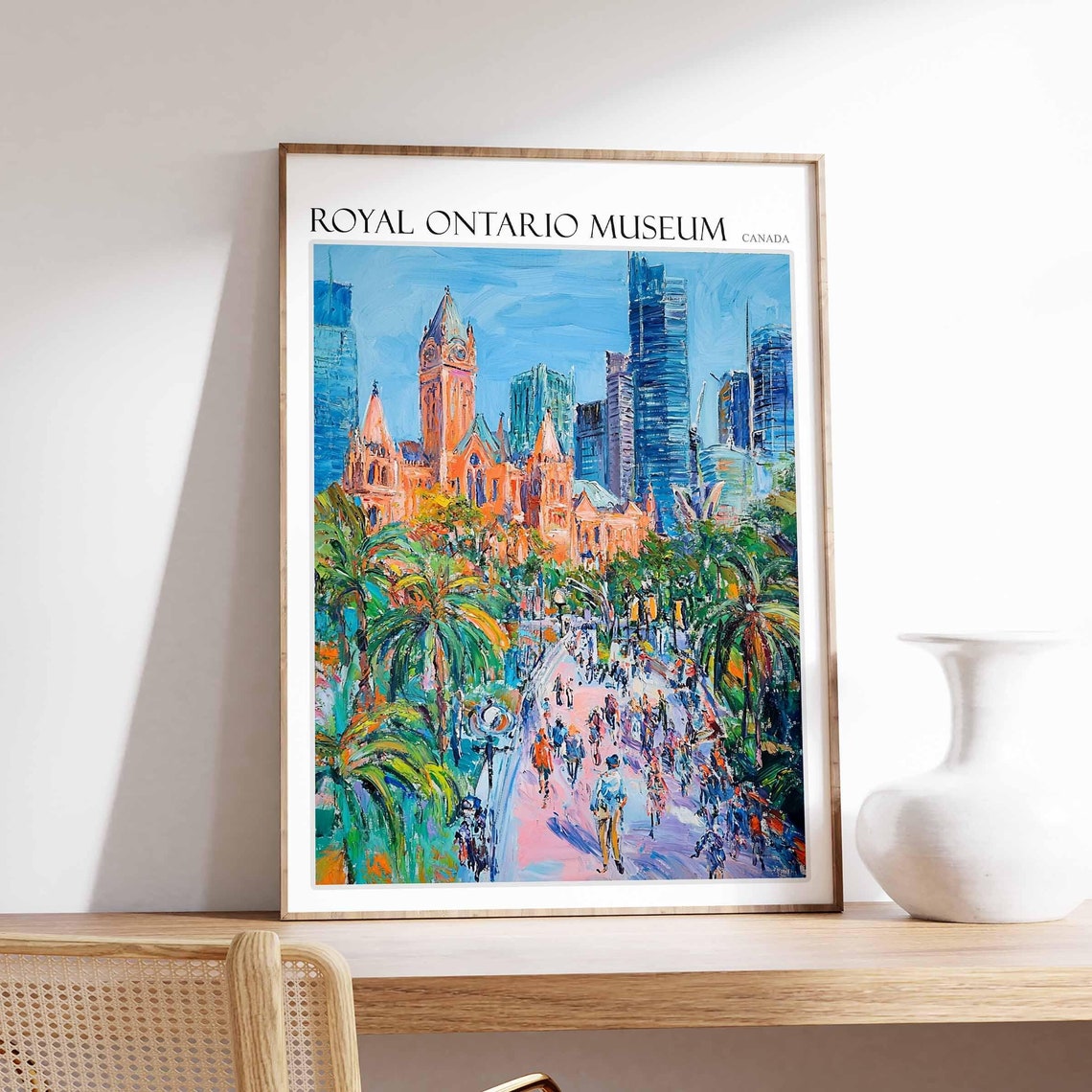 Royal Ontario Museum Promenade Crowds Skyline Canada Travel Poster