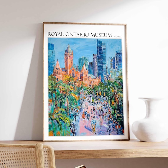 Royal Ontario Museum Promenade Crowds Skyline Canada Travel Poster