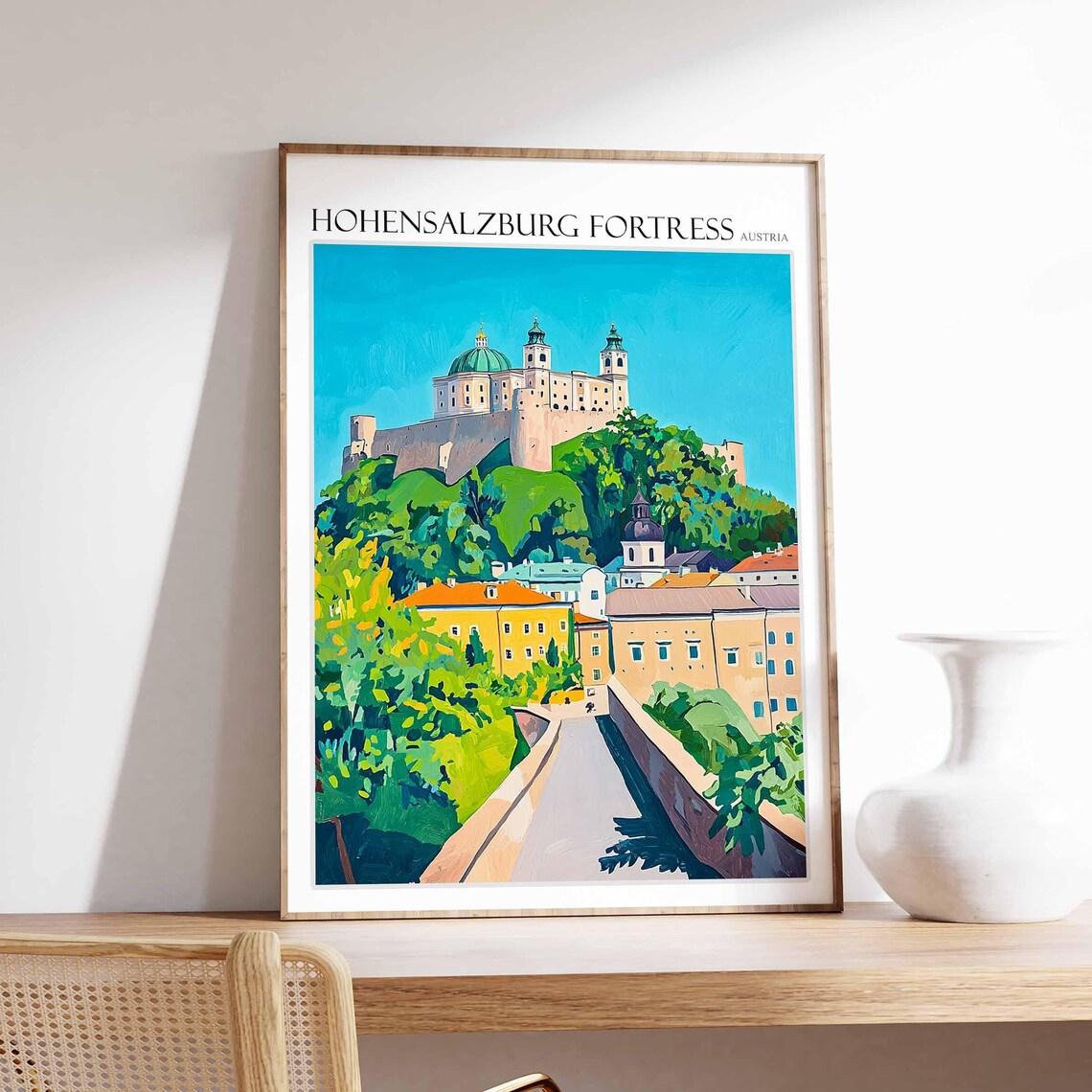 Hohensalzburg Fortress Austria Hilltop Road View Travel Poster