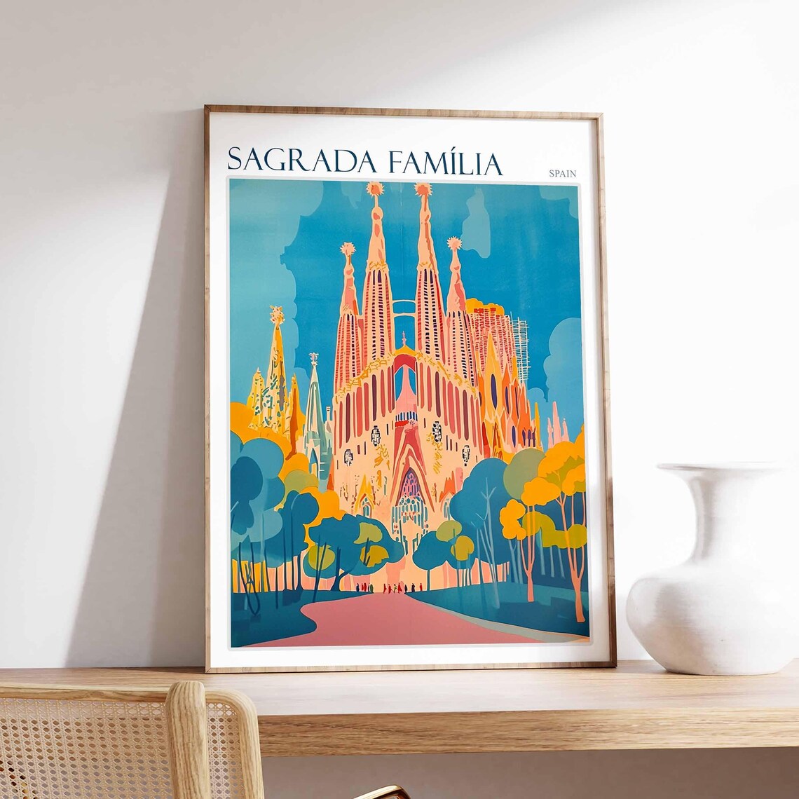 Sagrada Familia Flat Vector Style Bold Graphic Spain Travel Poster