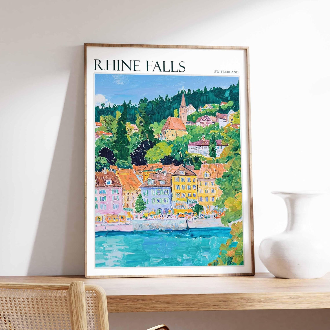 Rhine Falls Poster Rhine Falls Travel Print Swiss Decor Europe Travel Poster European Wall Art Switzerland Wall Art Botanical Decor