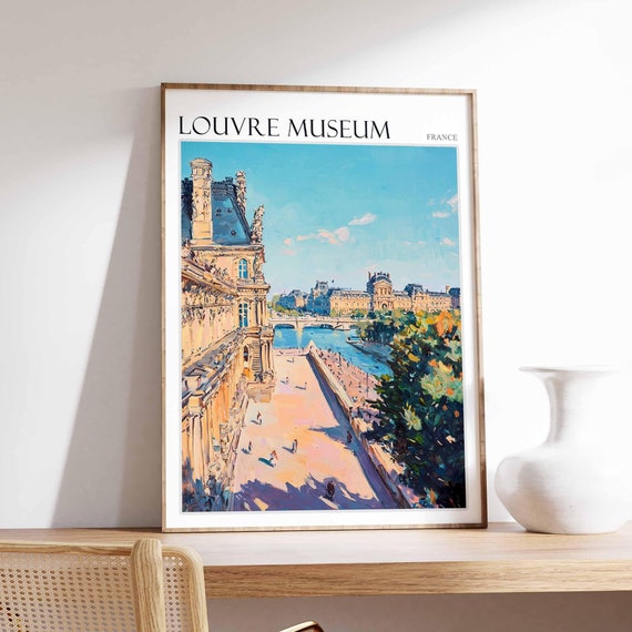 Louvre Museum Poster Louvre Museum Travel Print France Travel Poster Tropical Decor Travel Gift Floral Print Coastal Decor