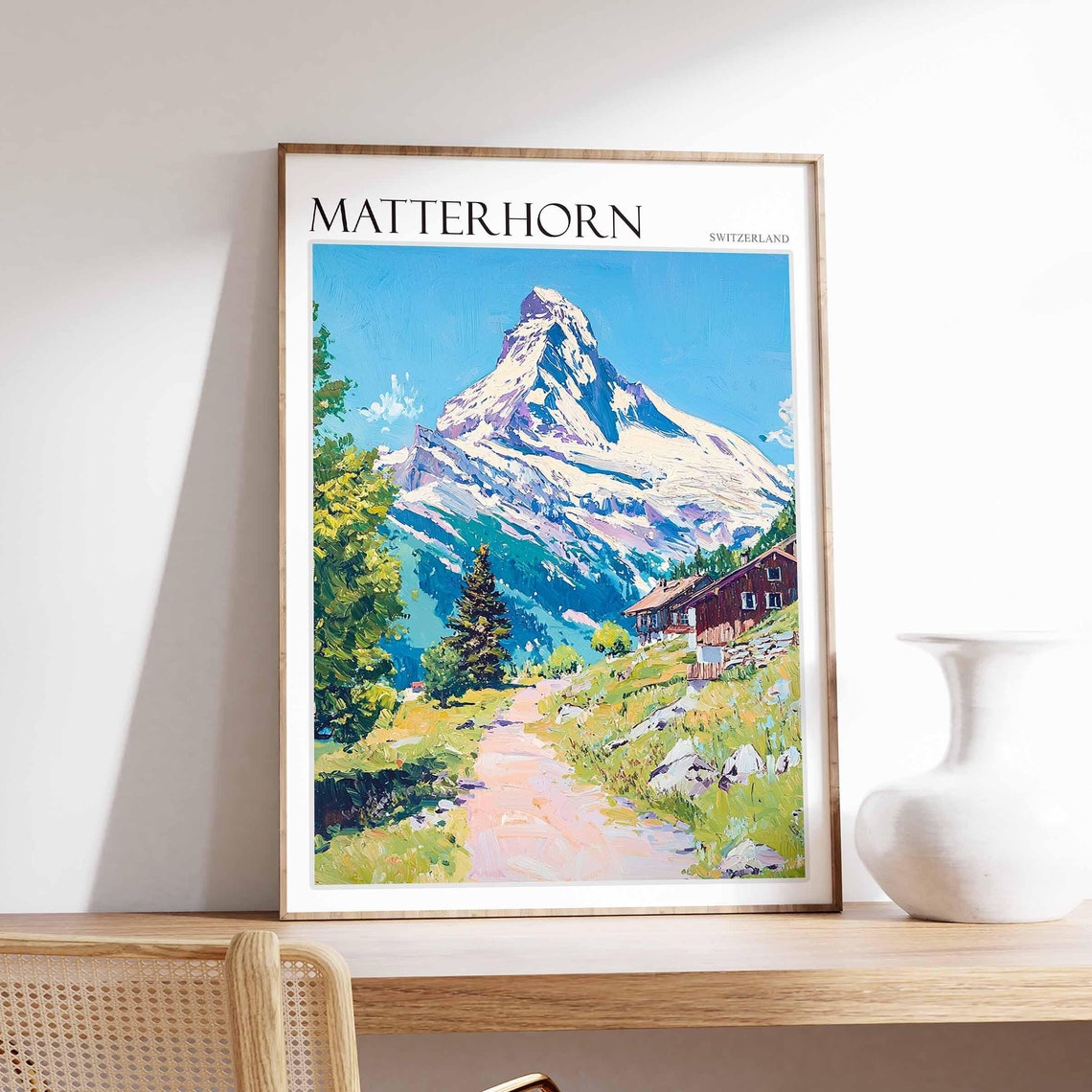 Matterhorn Switzerland Chalet Meadow Trail Mountain Path Art Poster