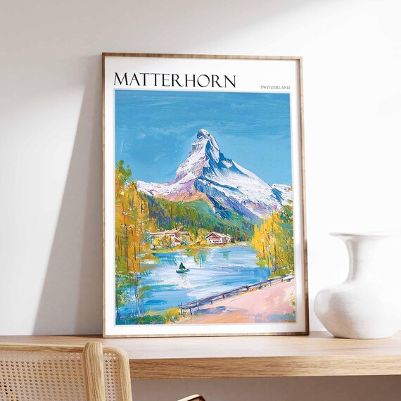Matterhorn Poster Matterhorn Travel Print Swiss Decor Europe Travel Poster European Wall Art Switzerland Wall Art Mountain Poster