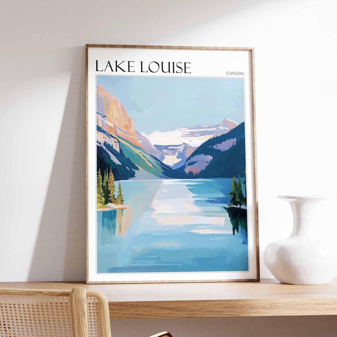 Lake Louise Canada Golden Cliff Glacier Lake Painterly Travel Poster