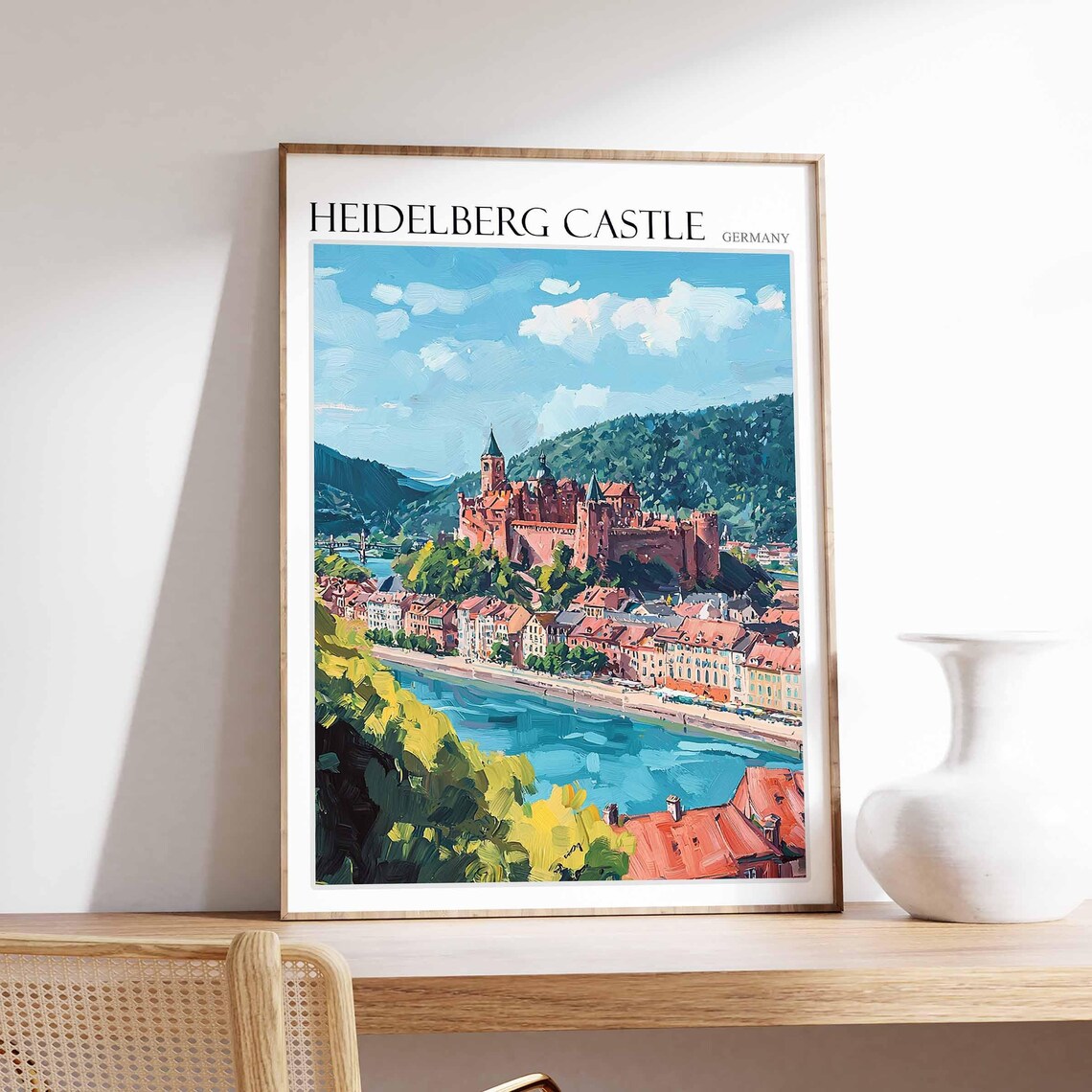 Heidelberg Castle Germany Neckar River View Oil Painting Poster