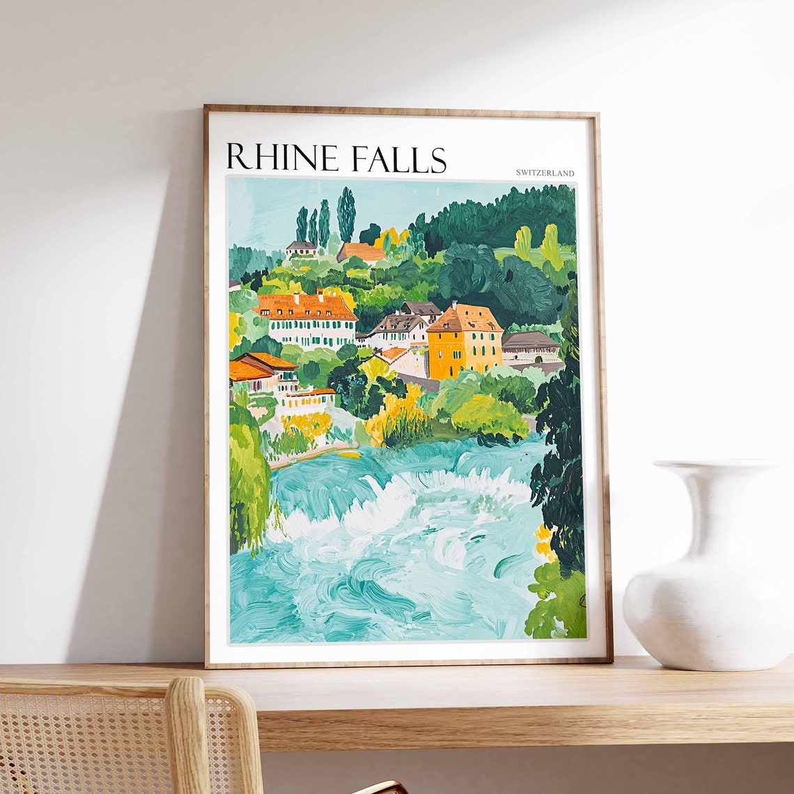 Rhine Falls Poster Rhine Falls Travel Print Swiss Decor Europe Travel Poster European Wall Art Switzerland Wall Art Botanical Decor